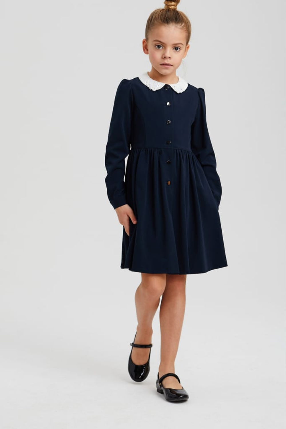 Платье со съемным воротником и декором цветами (SSFSG-029-23620-306) Silver spoon